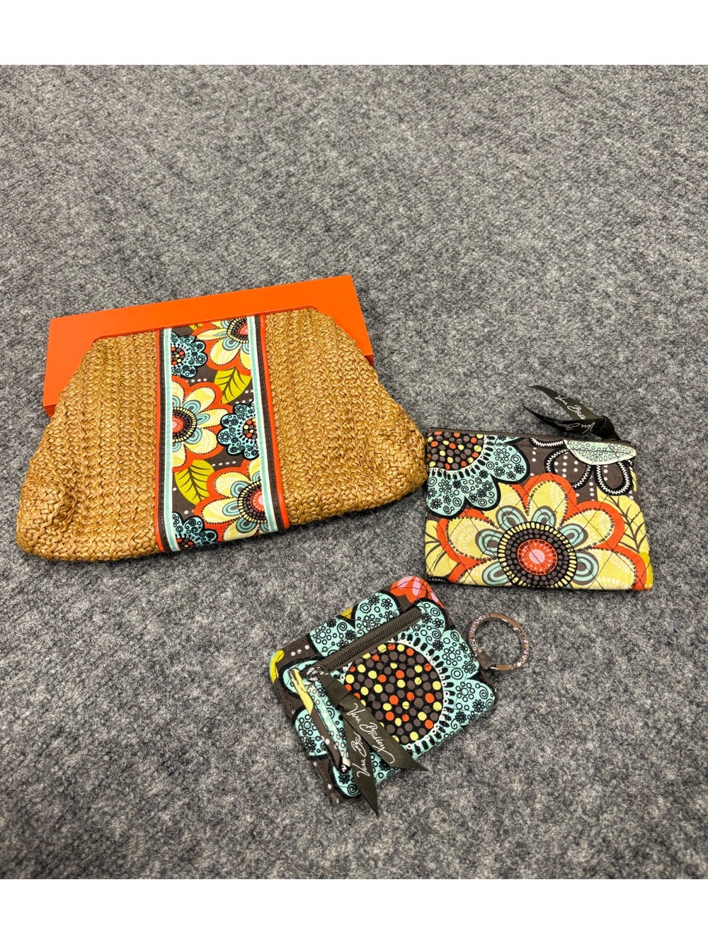 Vera Bradley Straw Clutch Trio with Flower Power Design